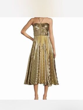 Alex Marie Metallic Gold Strapless Midi Dress